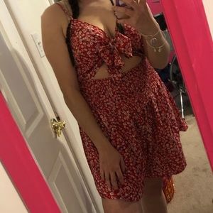 Red Floral Cut Out Romper